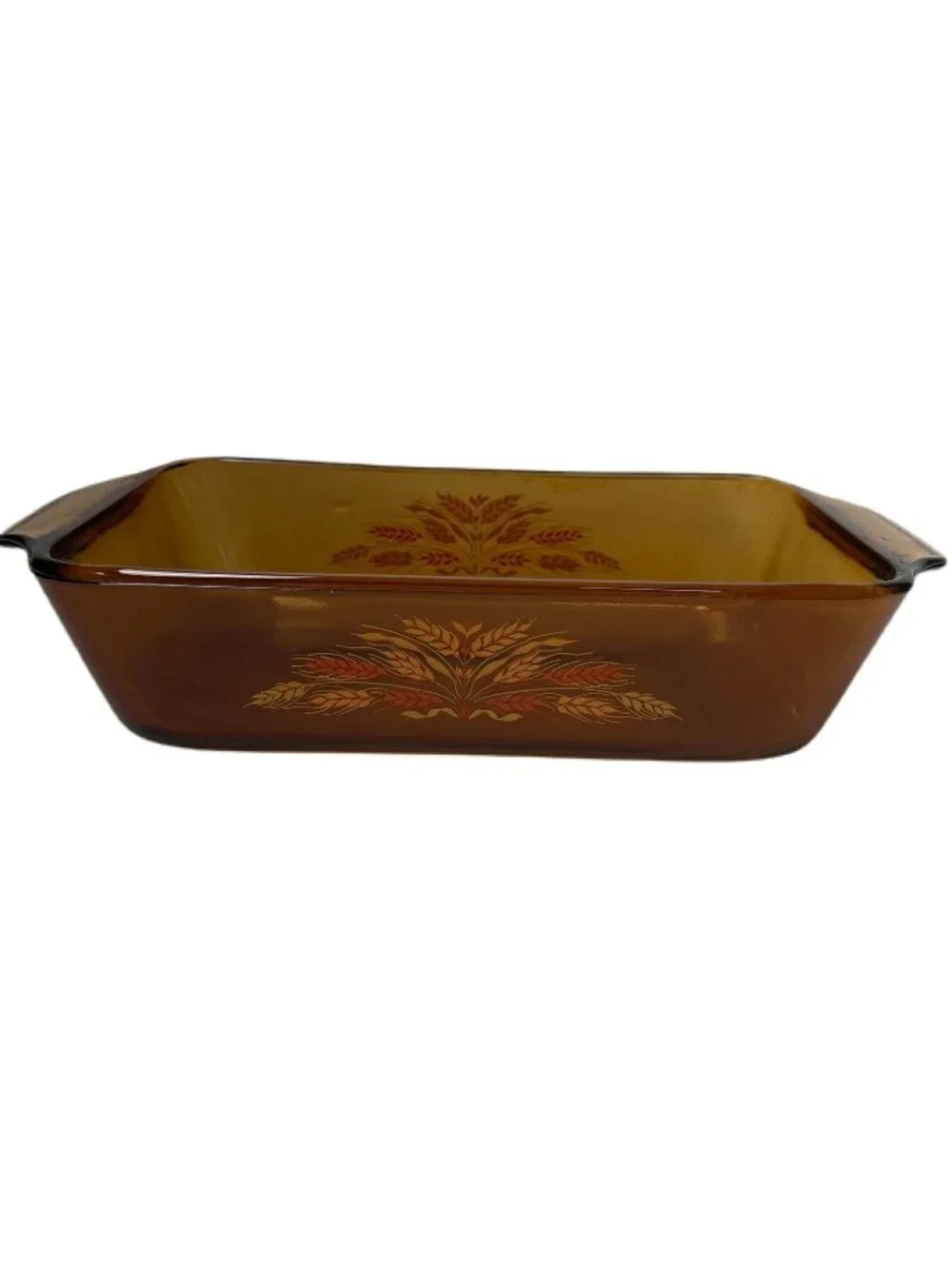 Vintage Amber Glass Autumn Wheat Baking Dish Anchor Hocking 1 Qt USA Pre-Owned